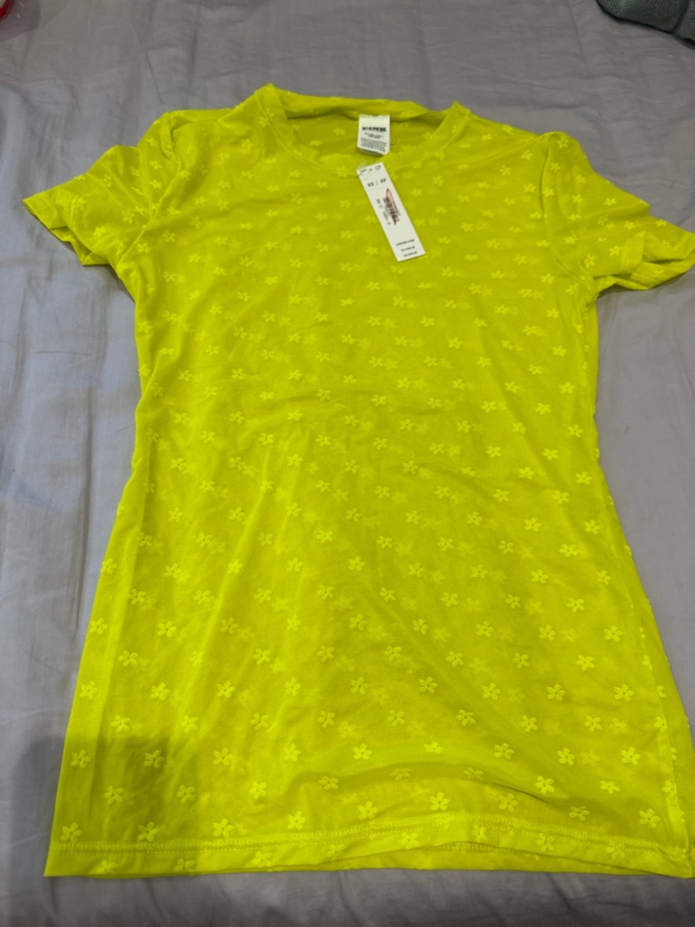 PINK Victoria's Secret Neon Yellow Short Sleeve Tee